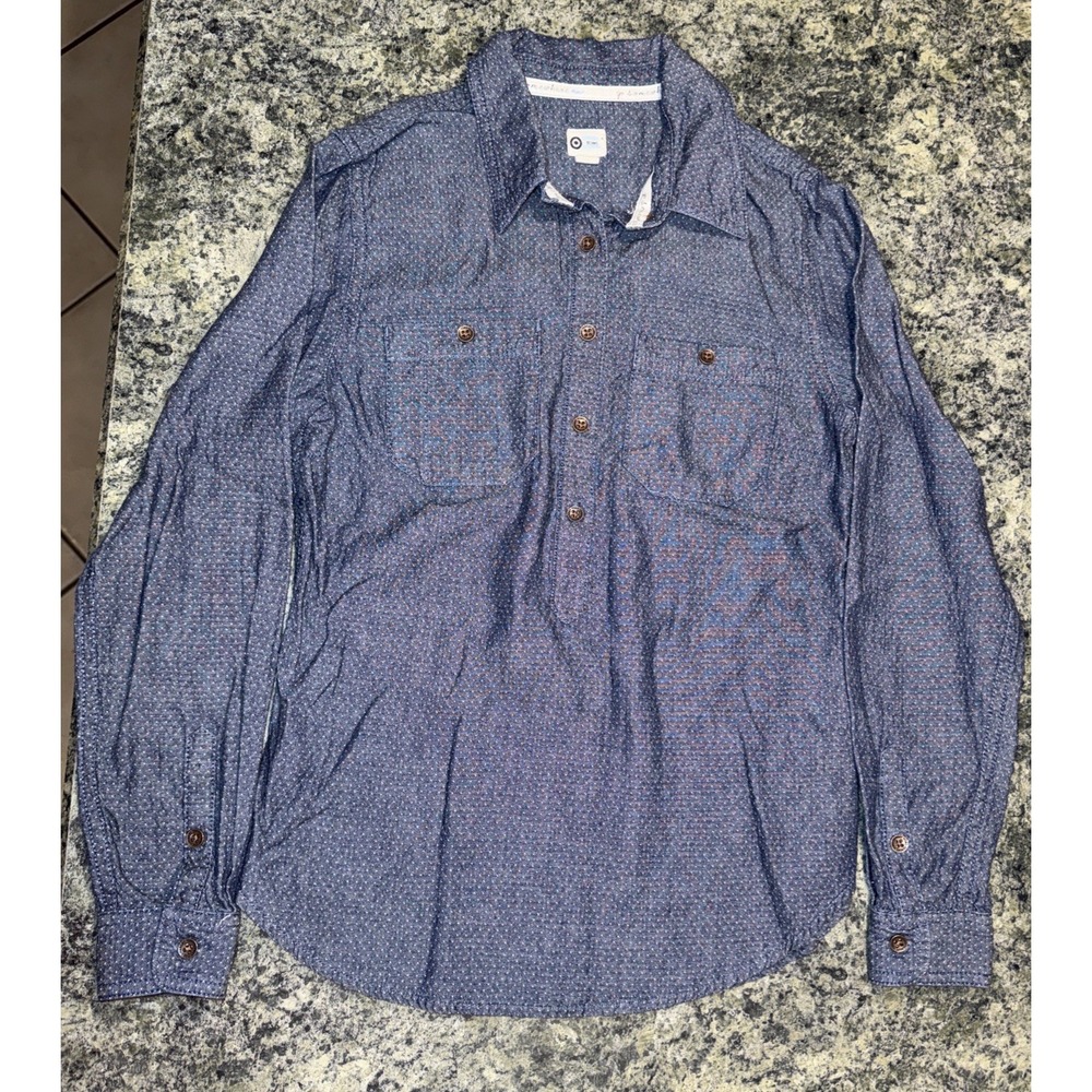 TOMS Women's Blue Long Sleeve Button Shirt XS White Dots